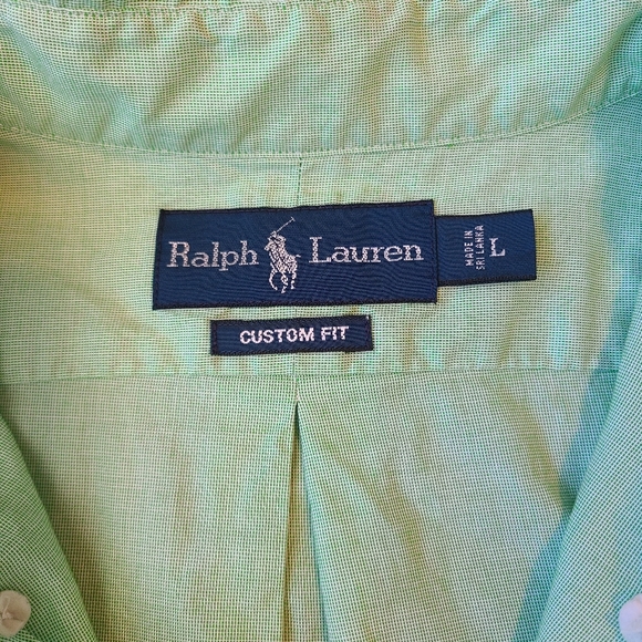 Ralph Lauren Custom Fit Green Button Down Shirt Purple Logo L - Picture 4 of 9